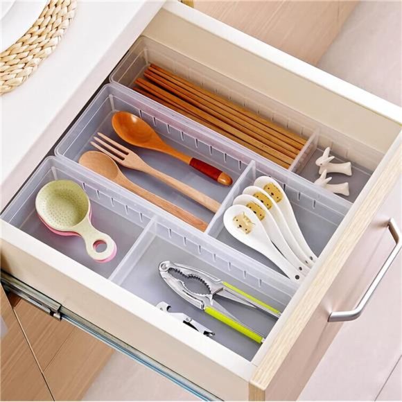 4 Pcs Desk Drawer Organizer Plastic Makeup Drawer Dividers Cosmetic Flatware - Picture 6 of 7